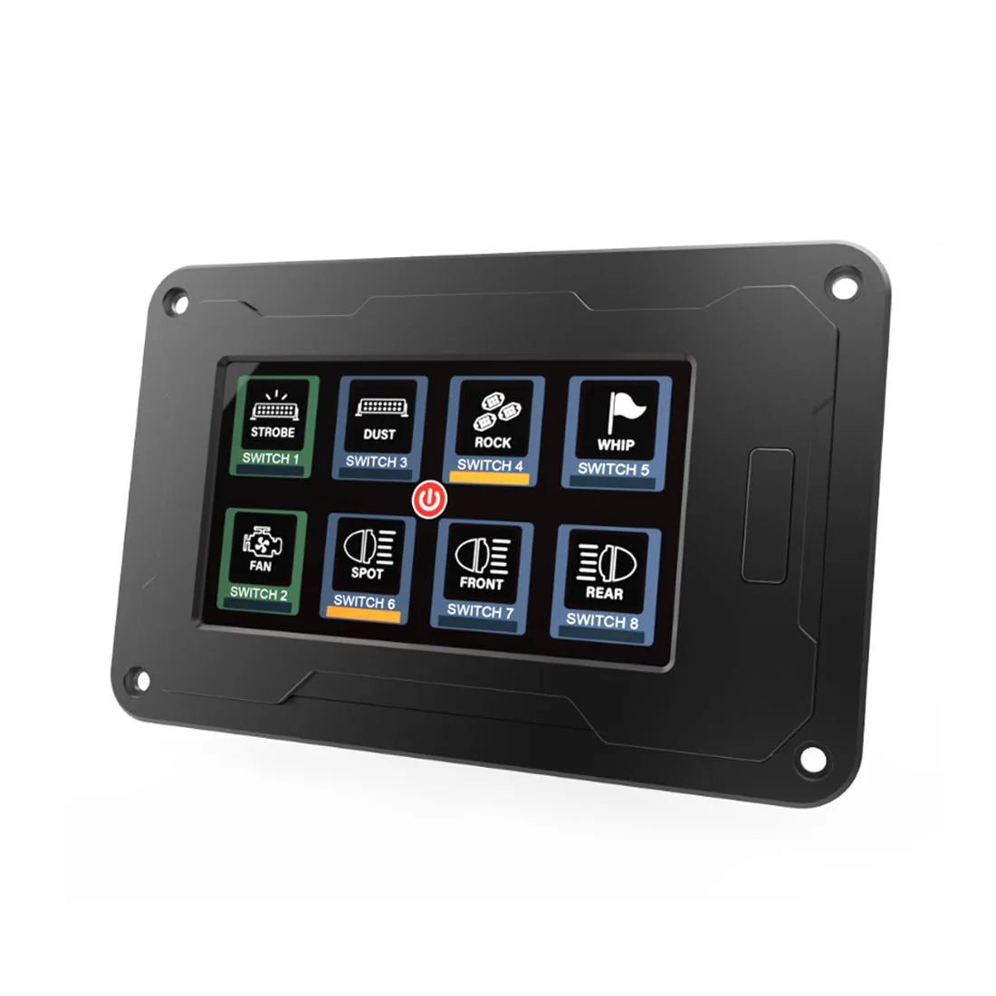 Acumen Legend Panel 4.3-inch touchscreen showing eight switch buttons for lights and accessories