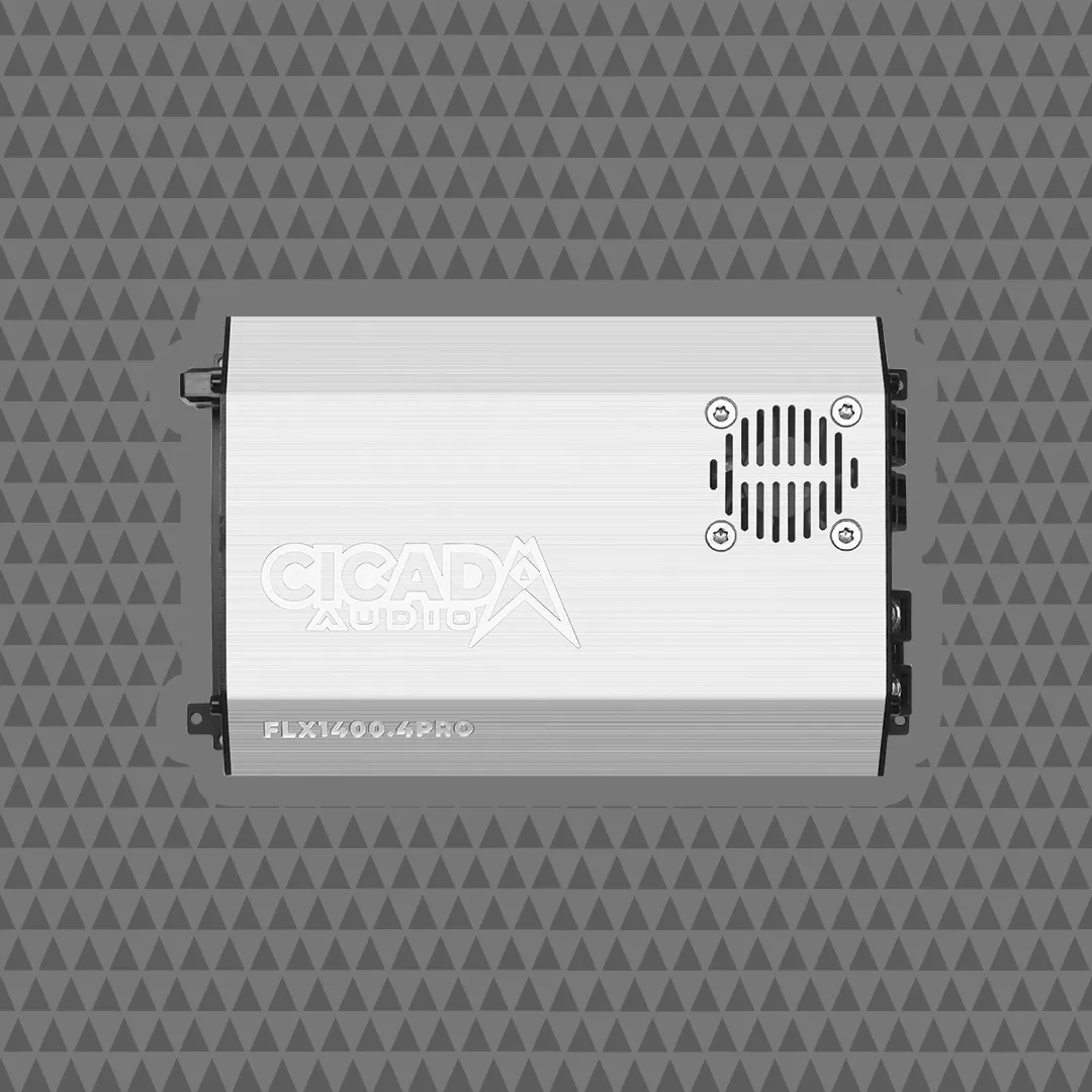 Cicada FLX1400.4PRO four channel amplifier with a built-in processor, the amp in the Street Glide package