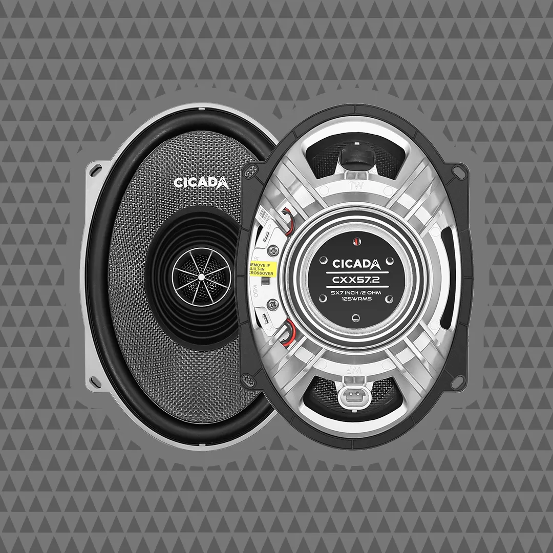 Cicada CXX57 5x7 inch coaxial speaker, front and back