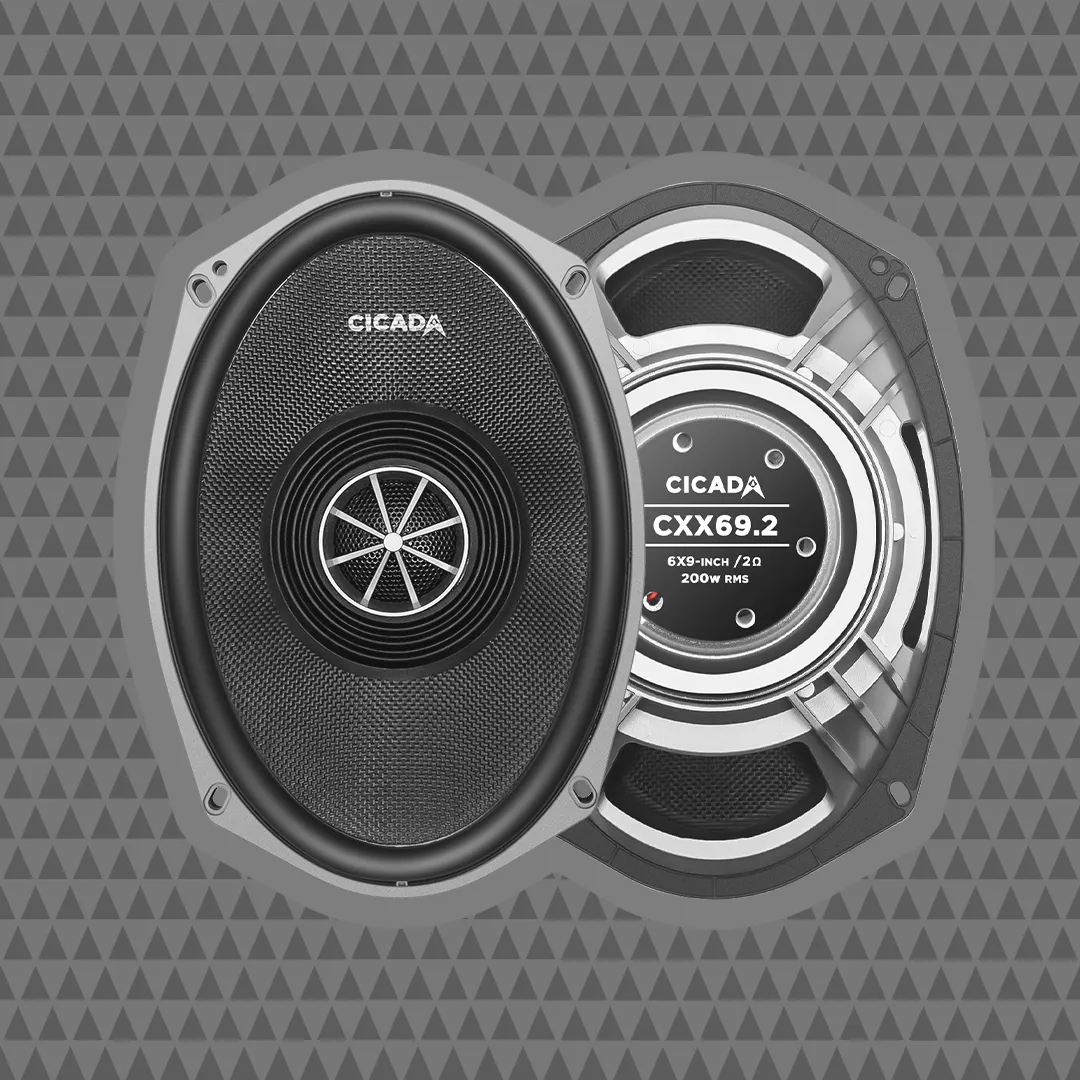 Cicada CXX69 6x9 inch coaxial speaker, front and back