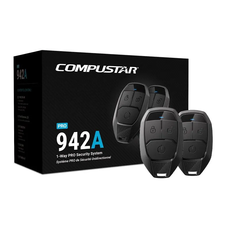 Compustar PRO 942A one-way security system box with its two PRO remotes