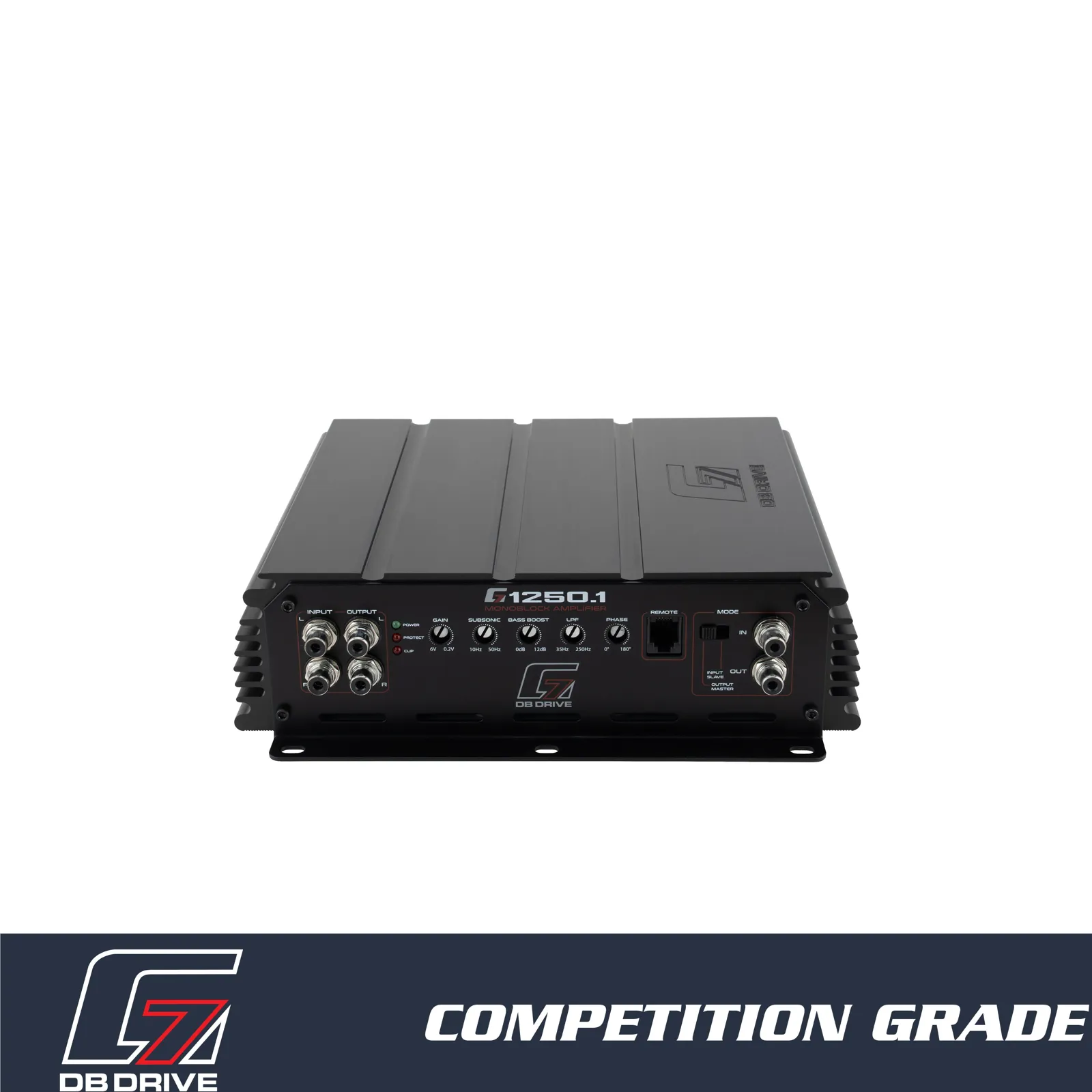 DB Drive G7 1250.1 Class D monoblock amplifier, signal end with RCA inputs and controls