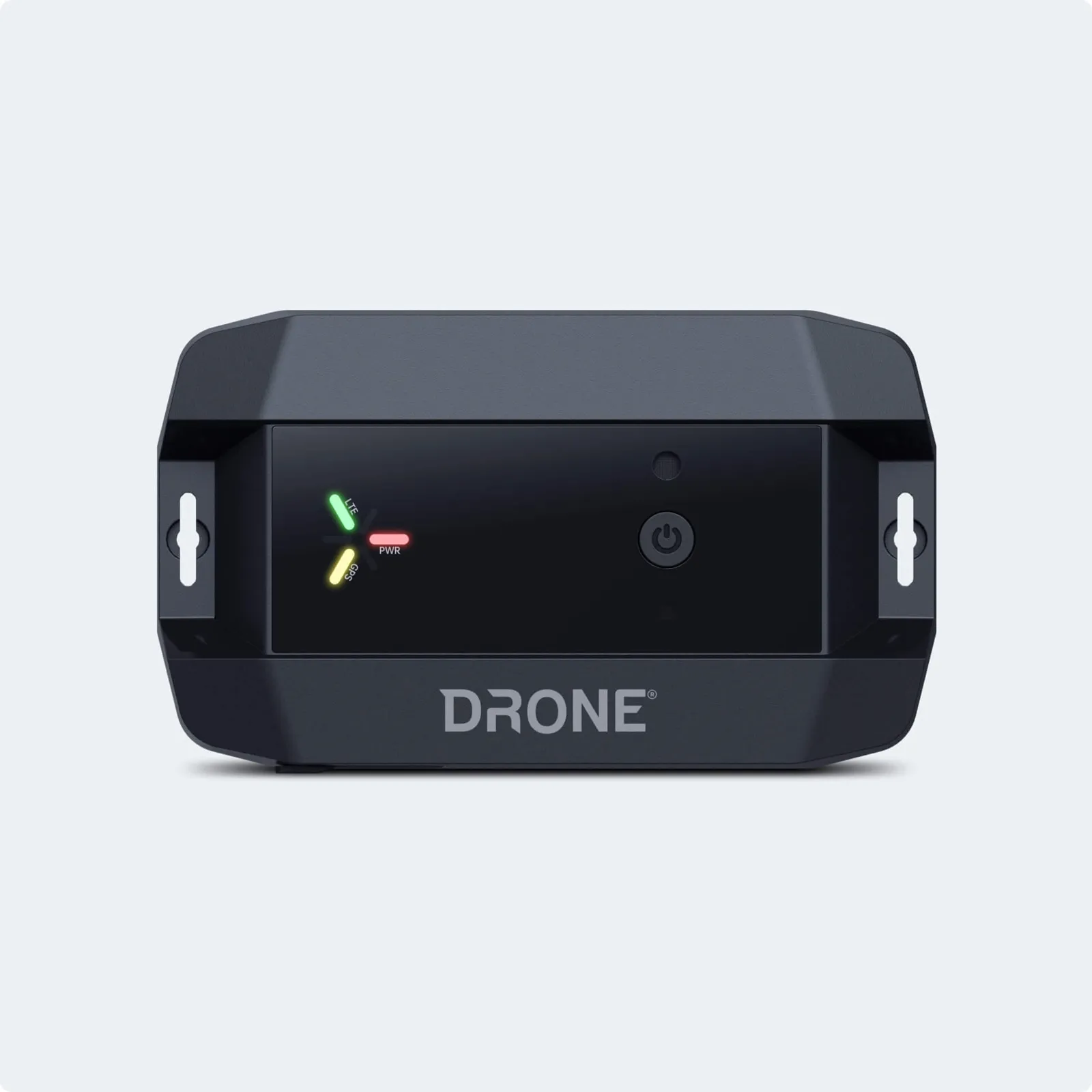 DroneMobile XT magnetic GPS tracker, front view with its status lights and power button