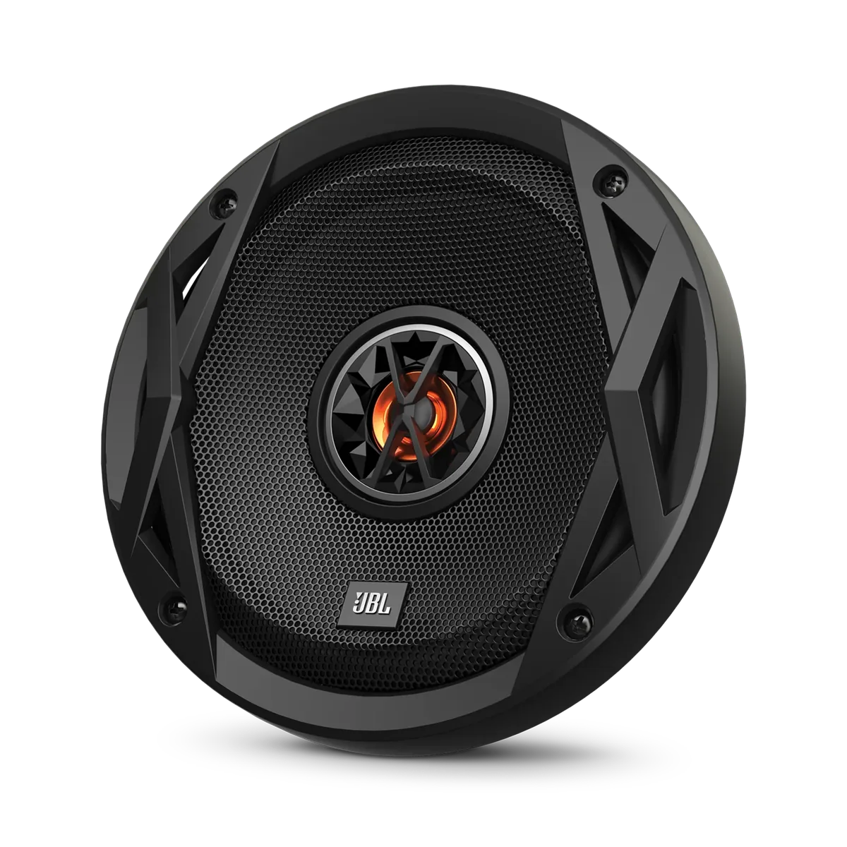 JBL Club 6520 6.5-inch coaxial car speaker with grille, angled front view