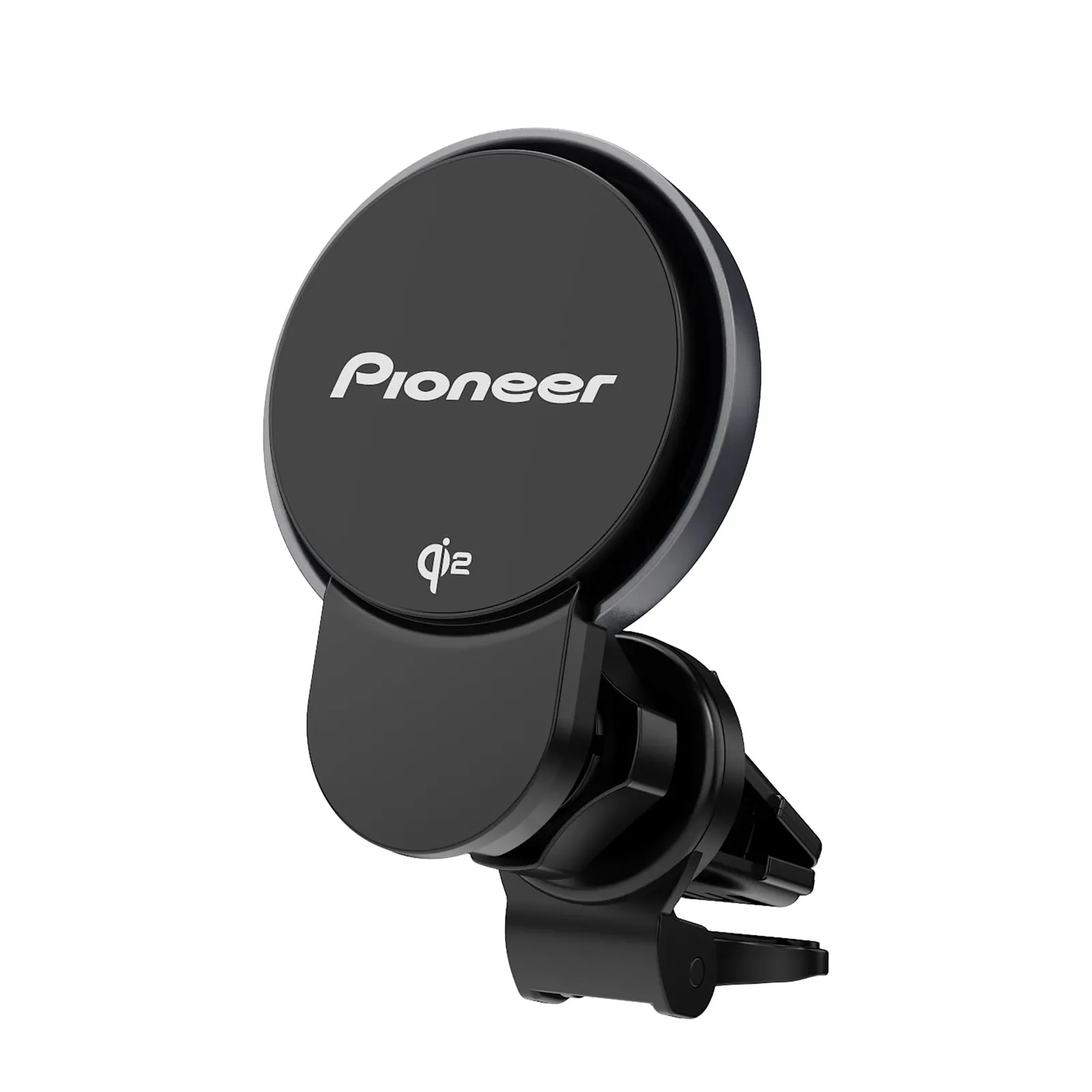Pioneer Qi2 wireless charging phone mount on an air vent clip