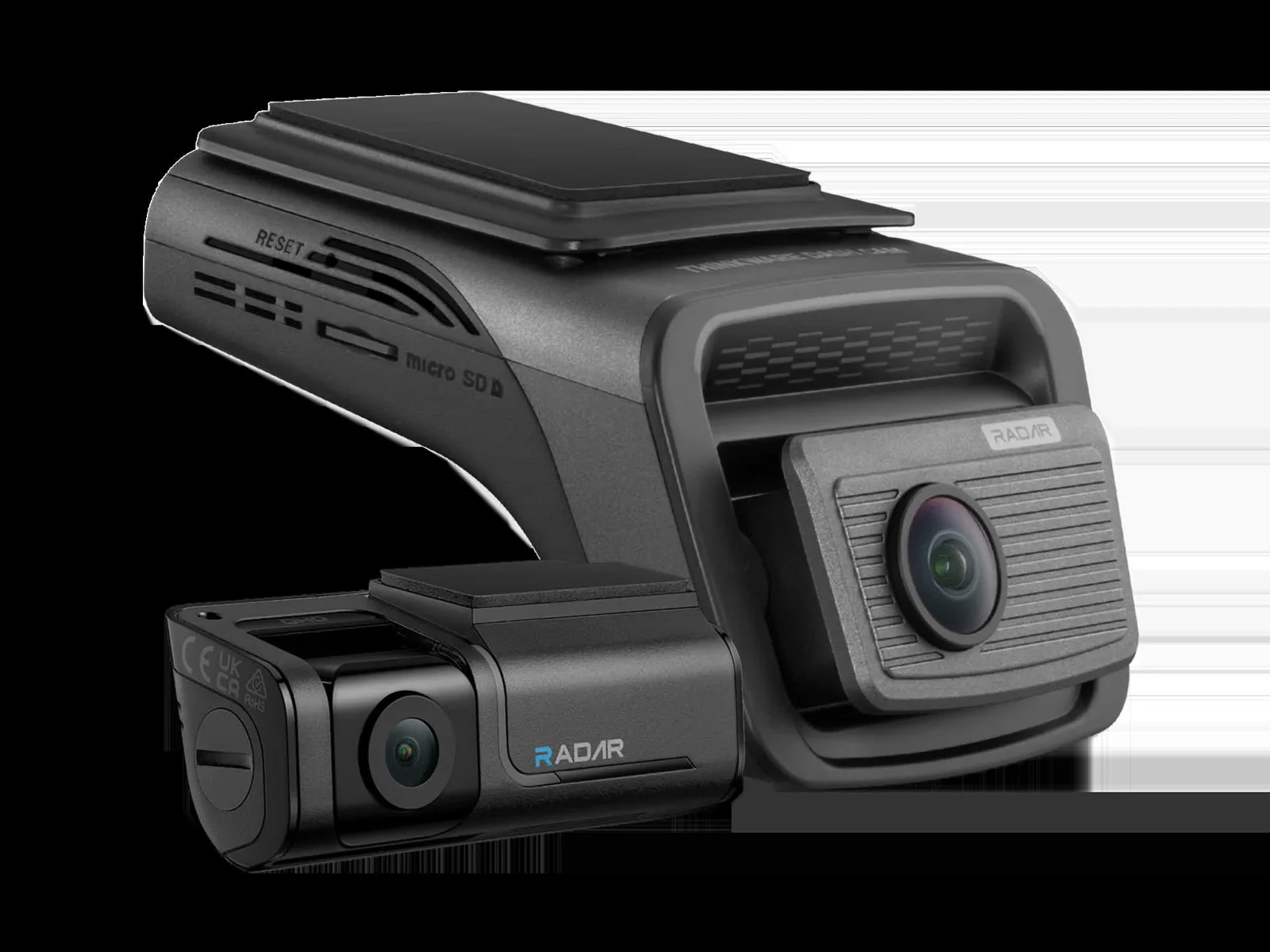 Thinkware U3000 PRO front and rear dash cams, both marked Radar
