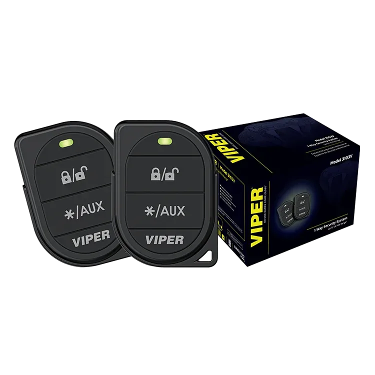 Viper 3103V one-way security system with two small remotes beside the retail box