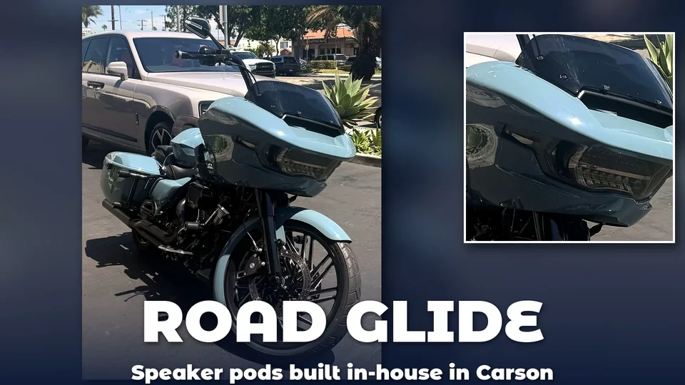 Road Glide con bocinas AMS hechas en Carson