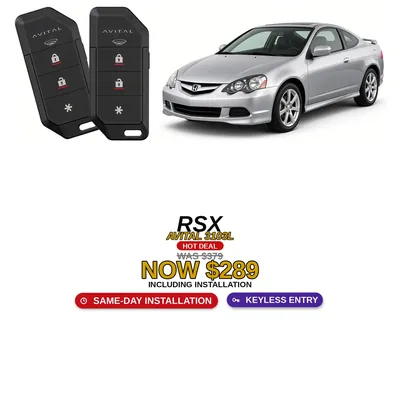 Acura RSX con Avital 3103L: Alarma de 1 vía, Entrada sin llave, Dos controles. Oferta $289 con instalación incluida, antes $379
