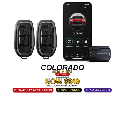 Chevrolet Colorado con Compustar 932A + GPS: Arranque remoto, Rastreo GPS, Entrada sin llave. Oferta $649 con instalación incluida, antes $849