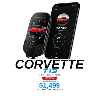 Chevrolet Corvette con Compustar T13: Alcance de 3 millas, App DroneMobile, Alarma. Oferta $1,499 con instalación incluida, antes $1,899