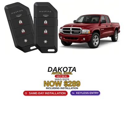 Dodge Dakota con Avital 3103L: Alarma de 1 vía, Entrada sin llave, Dos controles. Oferta $289 con instalación incluida, antes $379