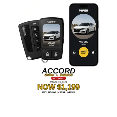 Honda Accord con Viper 5908V + VSM550: Control LCD de 2 vías, App SmartStart, Alarma. Oferta $1,199 con instalación incluida, antes $1,699