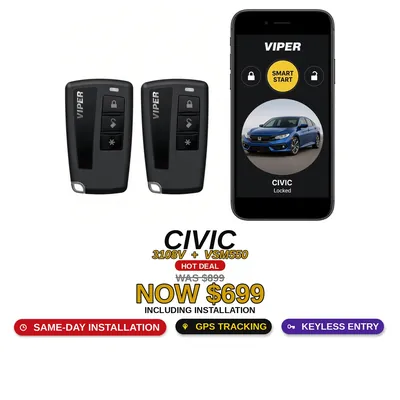 Honda Civic con Viper 3108V + VSM550: Entrada sin llave, Rastreo GPS SmartStart, Alarma. Oferta $699 con instalación incluida, antes $899
