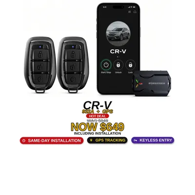 Honda CR-V con Compustar 932A + GPS: Arranque remoto, Rastreo GPS, Entrada sin llave. Oferta $649 con instalación incluida, antes $849