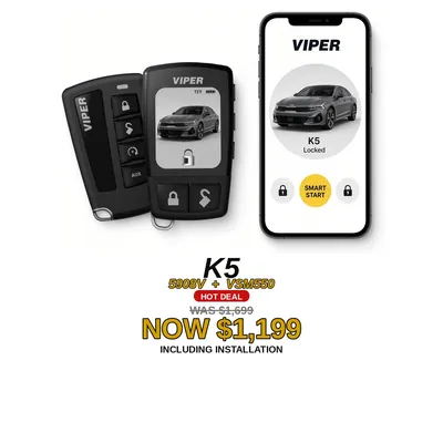 Kia K5 con Viper 5908V + VSM550: Control LCD de 2 vías, App SmartStart, Alarma. Oferta $1,199 con instalación incluida, antes $1,699
