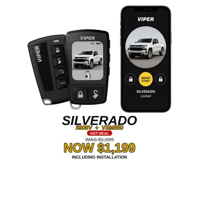 Chevrolet Silverado con Viper 5908V + VSM550: Control LCD de 2 vías, App SmartStart, Alarma. Oferta $1,199 con instalación incluida, antes $1,699