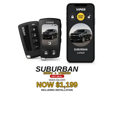 Chevrolet Suburban con Viper 5908V + VSM550: Control LCD de 2 vías, App SmartStart, Alarma. Oferta $1,199 con instalación incluida, antes $1,699