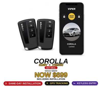 Toyota Corolla con Viper 3108V + VSM550: Entrada sin llave, Rastreo GPS SmartStart, Alarma. Oferta $699 con instalación incluida, antes $899