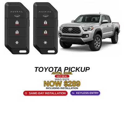 Toyota Pickup con Avital 3103L: Alarma de 1 vía, Entrada sin llave, Dos controles. Oferta $289 con instalación incluida, antes $379