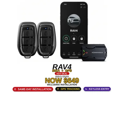 Toyota RAV4 con Compustar 932A + GPS: Arranque remoto, Rastreo GPS, Entrada sin llave. Oferta $649 con instalación incluida, antes $849