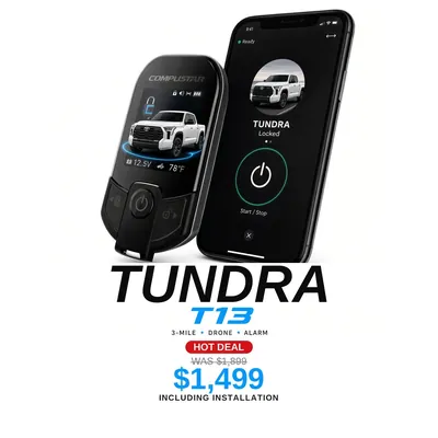 Toyota Tundra con Compustar T13: Alcance de 3 millas, App DroneMobile, Alarma. Oferta $1,499 con instalación incluida, antes $1,899