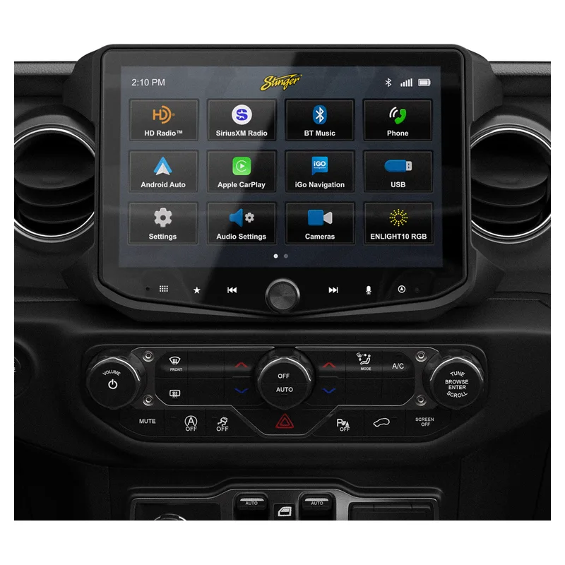 Stinger HORIZON10 RB10JW18X 10-inch Radio Kit for Jeep Wrangler JL 2018–2023/Gladiator JT 2020–2023, official product photo, sold and installed at Audio MotorSports in Carson