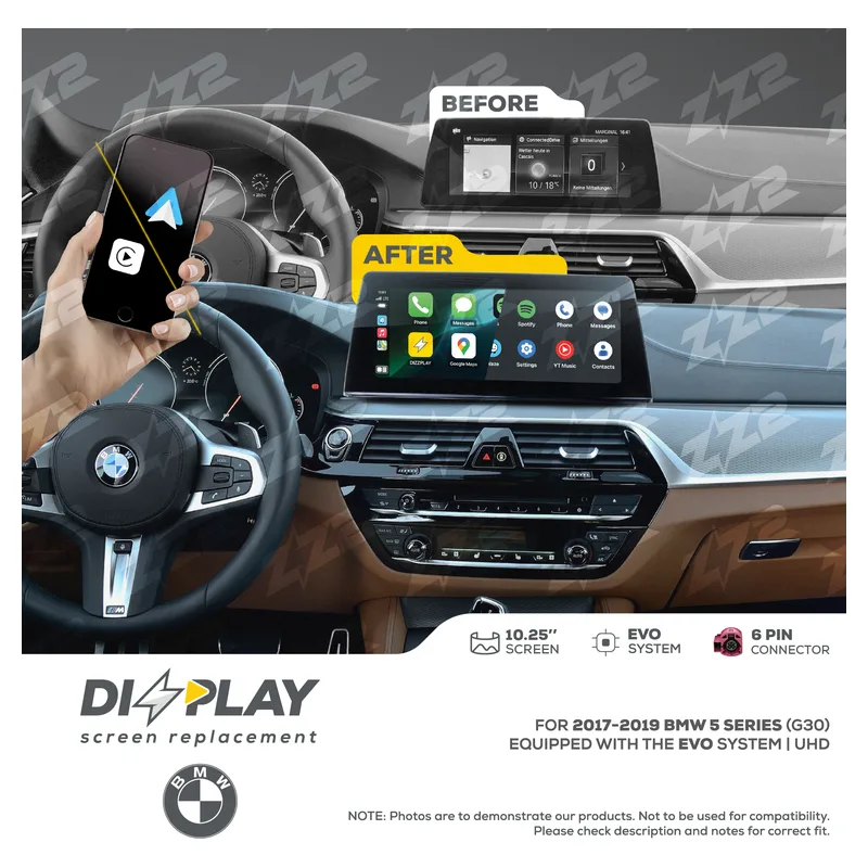 ZZ-2 DZZ-EVO-5S-G30-10-UHD 10.25-inch DIZZPLAY Screen for 2017–2019 BMW 5 Series (G30) EVO, official product photo, sold and installed at Audio MotorSports in Carson