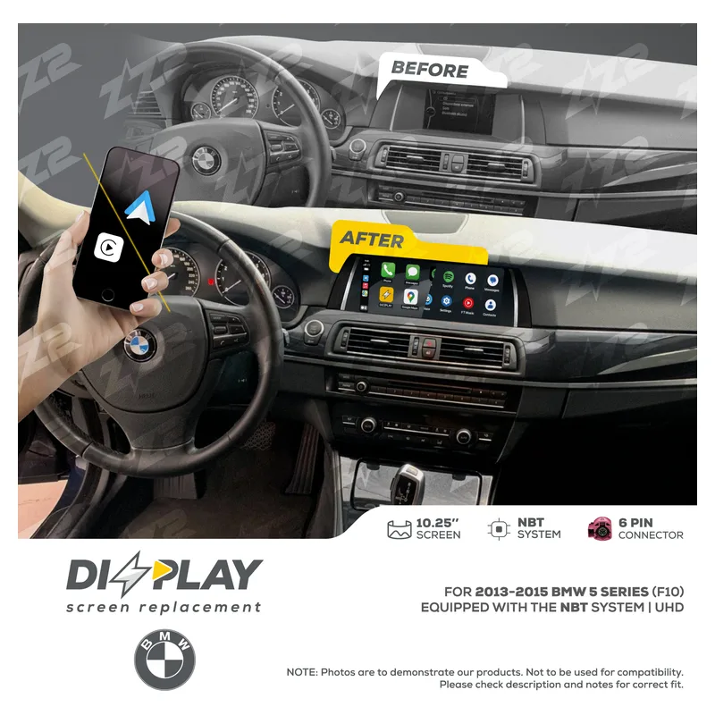ZZ-2 DZZ-NBT-5S-F10-10-UHD 10.25-inch DIZZPLAY Screen for 2013–2015 BMW 5 Series (F10) NBT, official product photo, sold and installed at Audio MotorSports in Carson