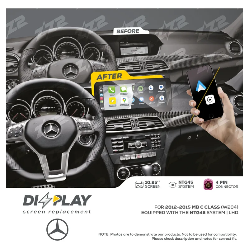 ZZ-2 DZZ-NTG45-C-W204-10-LHD 10.25-inch DIZZPLAY Screen for 2012–2014 Mercedes-Benz C-Class (W204) NTG4.5, official product photo, sold and installed at Audio MotorSports in Carson