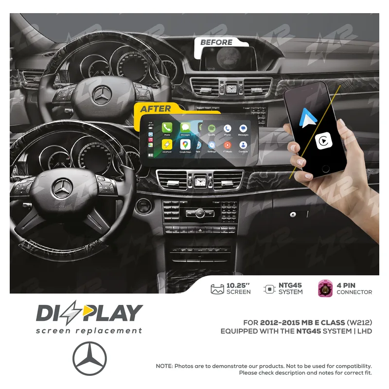 ZZ-2 DZZ-NTG45-E-W212-10-LHD 10.25-inch DIZZPLAY Screen for 2012–2015 Mercedes-Benz E-Class (W212) NTG4.5, official product photo, sold and installed at Audio MotorSports in Carson