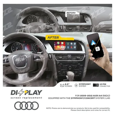 ZZ-2 DZZ-SYM-A4-B8A-8-LHD 8.9-inch DIZZPLAY Screen for 2009–2012 Audi A4/S4 (B8 early) Symphony/Concert