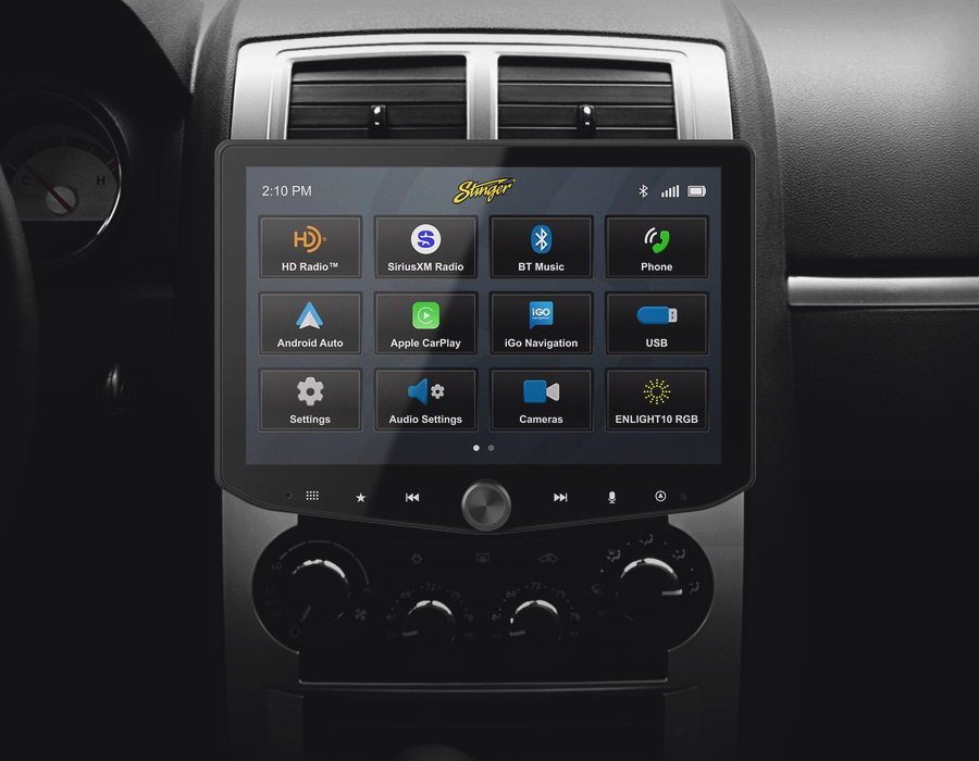 Stinger Horizon10 10 inch radio installed in a Dodge Challenger