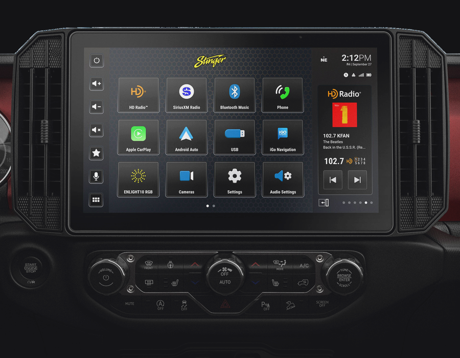Stinger Horizon12 12.8 inch radio installed in a Jeep Wrangler JL