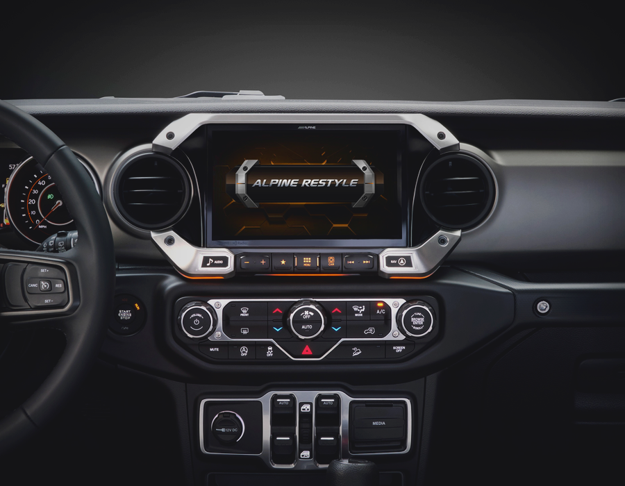 Alpine i509-WRA-JL 9 inch Restyle radio installed in a Jeep Wrangler JL