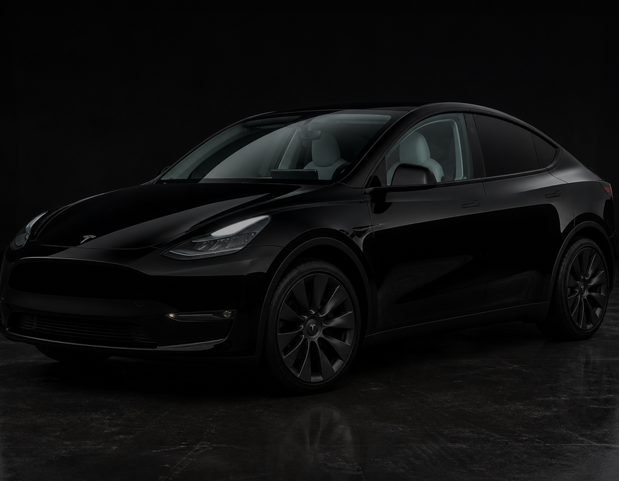 Black Tesla with Solar Ceramic on two front windows