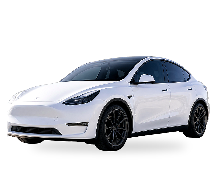 Tesla Model Y blanco en Audio MotorSports con polarizado Solar Ceramic en los dos vidrios delanteros